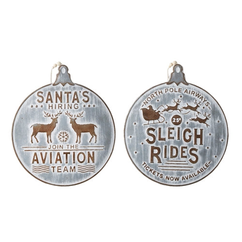 *SB* 13.5" Santa's Flight School Embossed Metal Wall Ornament