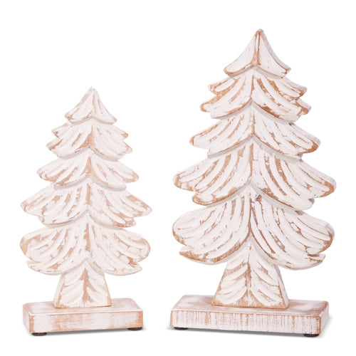 *SB* 10.5" Carved Whitewash Trees on Base