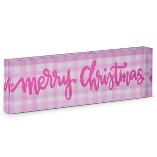 *SB* 10" Pink Gingham Merry Christmas Acrylic Block